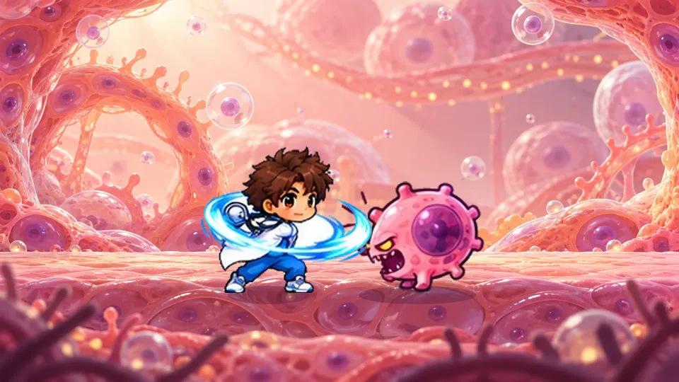Dr Célestin strikes a cancer cell in Rankathlon Cancer Fight